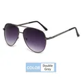 Lunettes de soleil aviateur en métal gris avec verres dégradés gris et monture double pont - Doubles Verres Gris