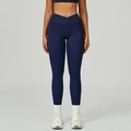 Leggings de yoga taille haute bleu marine avec taille croisée et poches latérales - Bleu Minuit