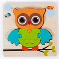 Wooden 3D owl puzzle for toddlers with bright multi-color blocks on a natural base - Owl with Buckle