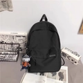Zaino nero minimalista di grande capacità con un simpatico ciondolo di peluche grigio - Nero Con Pendente Mucca Carina