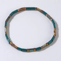 Bohemian Tila bead stretch bracelet with teal and iridescent metallic gold tiles - Teal Iridescent Gold Mix (TL-B24042604B)