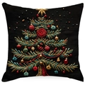 Christmas tree embroidery on black linen pillowcase with colorful beads and gold sequins - 45*45cm (Insert Not Included) / Black 3D Christmas Tree