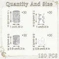 120PCS Gold and Silver Braid Hair Jewelry Set with detailed size dimensions and quantities - 120PCS (Bag) / Silver