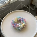 Pastel striped mesh scrunchie with ruffled pleats in macaron colors and fabric texture - Rainbow
