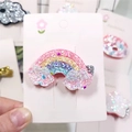 Glinsterende regenboog en wolk haarclips voor meisjes op witte displaykaart - Regenboog + Zilver Glitter Clip