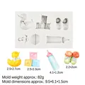 Baby shower silicone mold with duck, blocks, bottle, and tiny shoes for cake decorating - 1#-Rectangle / Gray