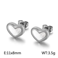 Sleek silver heart earrings with white mother of pearl inlay and 11x8mm dimensions - 11x8mm / Steel Color Heart Shell Style (KE98712-KLX)