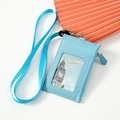 Light blue PU leather card holder with clear ID window and matching lanyard strap - Sky Blue