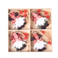 Set mit 4 Weihnachts-Wichtel-Anhängern aus Holz mit roten Hüten in einer Holzbox mit Kordeln - Stil D Geweih Gnome
