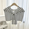 Classic black and white striped knitted shawl wrap with a decorative front knot - White and Black Striped
