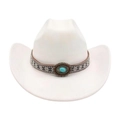 Klassieke crème vilt cowboyhoed met een etnische band en een turquoise gesp - Eén maat / Ovalen Blauwe Steendecoratie / Wit