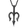 Vintage black trident pendant necklace in stainless steel with twisted rope chain style - Black Color Pendant (KP100619-HR)