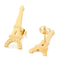 Eiffel Tower shaped gold titanium steel stud earrings with Art Deco minimalist style - Gold Paris Tower Style (KE29603-D)