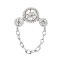 Clou d'oreille en argent S925 avec chaîne à pampille et trois diamants ronds brillants - Simple-Chaîne Triple Zirconia Rond / Or Blanc