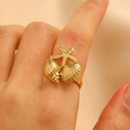 Goldener offener Muschelring mit Seestern und Jakobsmuschel für Damen - Seestern Muschel Jakobsmuschel Kombinationsstil (0865) / Gold/Ozean-Stil