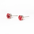 Titanium steel stud earrings with brilliant round cut red cubic zirconia stones - Red
