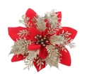 Sparkling red and gold artificial poinsettia flower with glitter for Christmas tree decor - Style A Gold and Red
