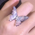 Elegant butterfly open ring with purple resin wings and sparkling crystal details - Purple Translucent Butterfly Ring (DZ-878)