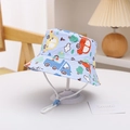 Detail of baby sun hat with colorful cartoon truck prints and adjustable chin strap - Size 50 (1-3 Years) / Blue Car