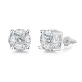 Square hip-hop stud earrings with micro-paved cubic zirconia and secure screw back - Silver (OHE125-2 White Gold)