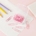 Pink coated metal paper clips set in a transparent PP storage box for office and school - Sakura Pink
