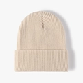 Winter thermal thick knit beanie hat in warm beige with ear protection and ribbed texture - Beige