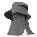 Dark grey outdoor sun hat with wide brim, breathable face mask and neck protection flap - Dark Gray