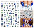 Close-up of Evil Eye nail art stickers with Hamsa Hand patterns and bohemian blue designs - WG890