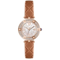 Women's rose gold watch with mother of pearl dial and brown quilted leather strap - Leather/Stainless Steel/Alloy / Rose Gold Case White Dial Coffee Leather