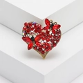 Vintage Herz-Brosche in Gold mit roten Schmetterlings-Steinen und Kristallen - Herz Schmetterling Rot (MM-BR-红色-3650-RD) / Rot
