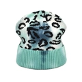 Tie-dye leopard knit beanie with mint green ribbed cuff for women and men winter warmth - White Base Black Leopard Blue Tie-Dye Mint Green Cuff (2#)