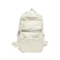 Mochila escolar minimalista de nailon beige impermeable con múltiples bolsillos - Blanco Roto