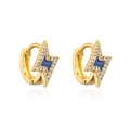 Detailed view of 18K gold plated lightning bolt earrings with blue enamel and zircon - Gold Blue