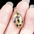 Marquise dalmatian stone pendant with rose gold bezel for jewelry making - Spotted Stone