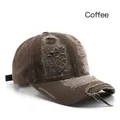 Vintage distressed coffee brown baseball cap with washed cotton fabric and frayed edges - Brown