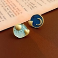 Pendientes vintage de esmalte dorado con motivos celestiales azules de sol, luna y estrellas - 1# Pin de plata-Corazón de esmalte azul