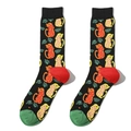 Close-up of crew socks featuring leopard print pattern with contrasting red heel and green toe - One Size / Black Leopard Green Leaf Style (A1182)