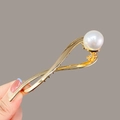 Elegante pasador para el pelo de metal dorado con una gran perla blanca en la mano - 1# Estilo Perla Dorada