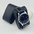 Classic quartz watch with black leather strap and blue dial in a black gift box - Black Leather Watch Pillow