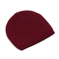 Detailed close-up showing the fine knit texture and ribbed edge of this dark burgundy beanie - Dark Red