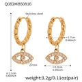 Detaillierte Maße der Evil-Eye-Ohrringe aus Edelstahl mit 5A Zirkonia in Gold-Optik - Böser Blick Stil Ohrringe (Q082) / Gold