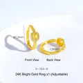 24K gold-plated adjustable ring featuring a square yellow gem and twist band design - Yellow Zirconia / Twist Gold