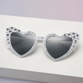 Fashionable heart-shaped sunglasses in white frame with sparkling silver rhinestones - Rhinestone White Frame Gray Lens