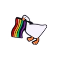 Minimalist white goose enamel pin holding a rainbow flag on a clean white background - Goose With Flag (XZ7479)
