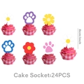 24PCS Gabby's Dollhouse themed cake toppers with colorful flower and paw print designs - Cupcake Toppers - 24PCS