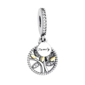 Charm Albero della vita in argento con tocchi d'oro, cristalli e ciondolo Family - Albero della vita argento