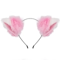 Close-up of pink and white plush cat ear headband with bells for cosplay - Pink White Mix (No Bow)