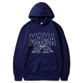Navy blue Mama Est. 2025 hoodie with white graphic print and ribbon detail - Navy Blue