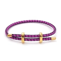 Purple and black braided steel wire bracelet with adjustable gold sliding metal buckles - Black and Purple Braided