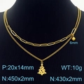 Golden double-layer Christmas tree necklace with paperclip chain and bead pendant - Gold Double Layer Christmas Tree Necklace (KN232670-Z)